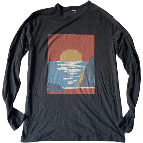 ROWN Graphic Long Sleeve T-Shirt Men’s Small Black Sunset Ocean Print - Picture 1 of 6